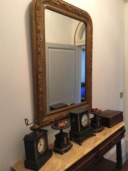 Miroir cadre doré, garniture de cheminée...