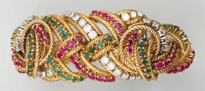 Bracelet souple en or jaune et platine, tressé...