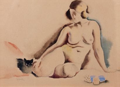 Paul Élie GERNEZ
Le Nu au chat noir Aquarelle...