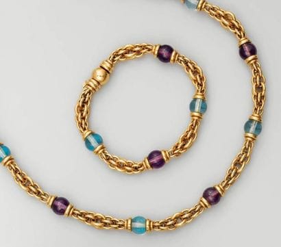 Collier et bracelet en or jaune à maillons...