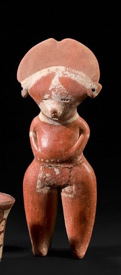 Standing woman in polychrome terracotta,...