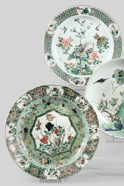 Large dish in porcelain and green family...