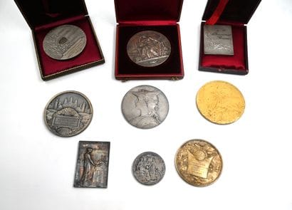 Nine silver or vermeil medals: Colonies,...