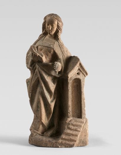 Saint Barbara in sculpted sandstone, rough...
