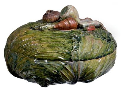 Légumier trompe-l'oeil en terre vernissée...