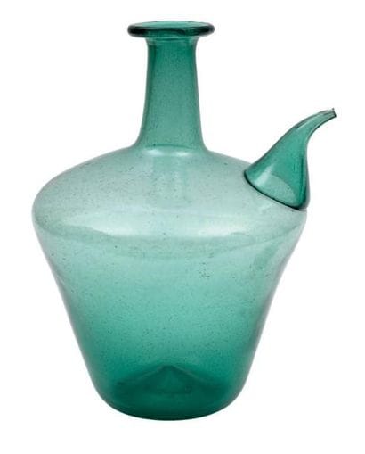 Grand porron en verre bleu vert transparent....