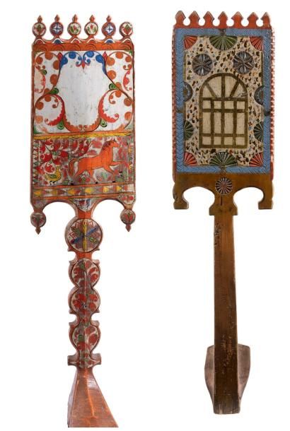 Deux planches à filer enluminées appelées...