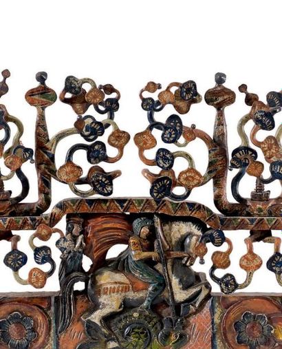 Surjoug en bois polychrome bleu, blanc, rouge...