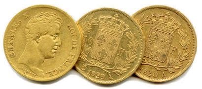 Lot de trois pièces de 40 Francs or Charles...