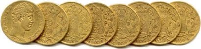 Lot de huit pièces de 20 Francs or Charles...