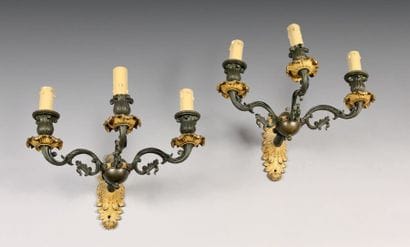 Paire d'appliques en bronze doré et bronze...