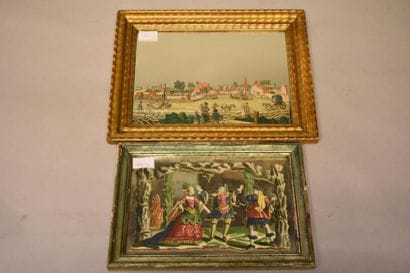 Deux tableaux arte povera sur fond de miroir....
