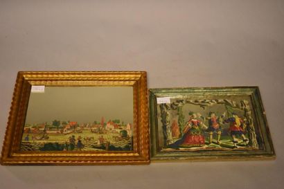 Deux tableaux arte povera sur fond de miroir....