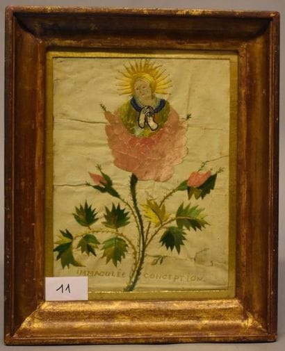 Broderie fil de soie sur papier vergé, sur...