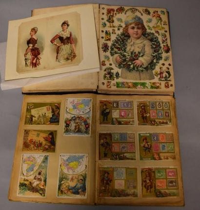Cinq albums d'images chromos, cartes publicitaires,...
