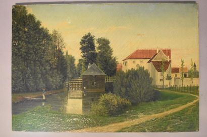 Moulin de Champigny. Huile sur toile, signée...