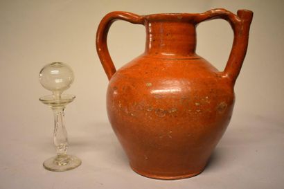 Deux pièces : Orjol à glaçure brique du Languedoc...