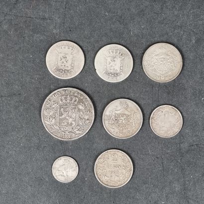 BELGIQUE. Lot de 8 pièces en argent dont...