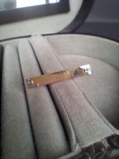 Petite broche barrette en or jaune et blanc...