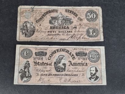 Etats Confédérés d'Amérique. Lot de 2 billets...