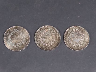 3 pièces de 50F Hercule en argent (poids...