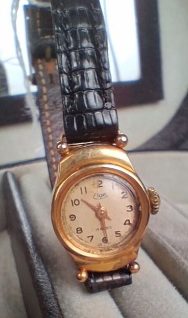 ELGE. Montre de dame, boîtier rond en or...