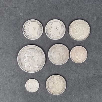 BELGIQUE. Lot de 8 pièces en argent dont...