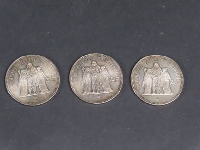 3 pièces de 50F Hercule en argent (poids...