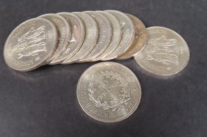 10 pièces de 50F Hercule en argent (poids...