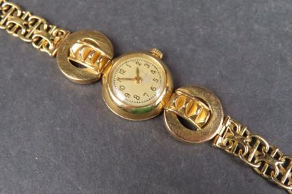Montre de dame, boîtier et bracelet en or...