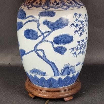 Lampe à poser en porcelaine émaillée bleu...