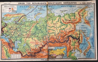 Lot de 3 cartes scolaires en couleurs : Union...