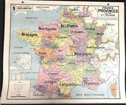 Lot de 5 cartes scolaires en couleurs : régions...