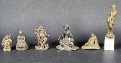 Lot de 6 petits bronzes dont trois chinois,...