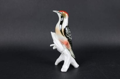 KARL ENS. Pic sur une branche, sujet en porcelaine...