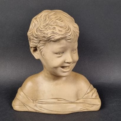 DONATELLO (d'après). Buste d'enfant en terre...