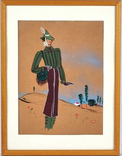 Suite de 6 gouaches de mode sur papier bistre...