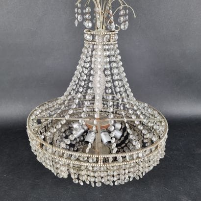 Lustre corbeille en métal et pampilles de...
