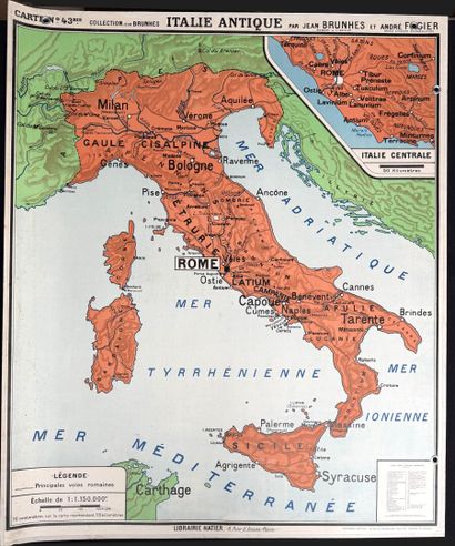 Lot de 5 cartes scolaires en couleurs : L'Italie...
