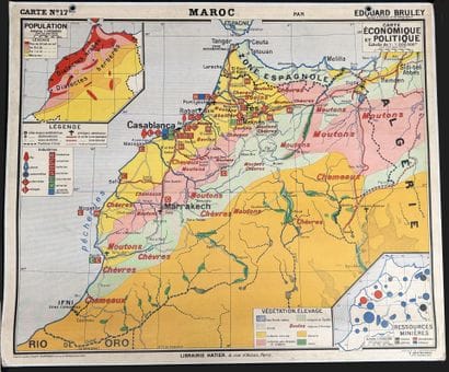 Lot de 4 cartes scolaires en couleurs : Maroc,...