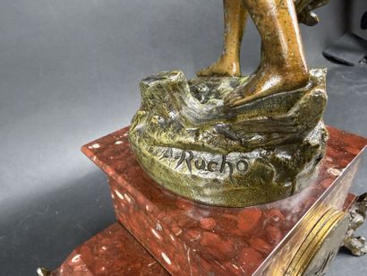 Garniture de cheminée en régule et marbre...