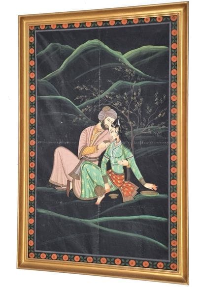 École indienne du XXe. Couple dans un paysage,...