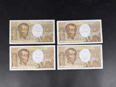 Lot de 4 billets de 200F Montesquieu (petites...