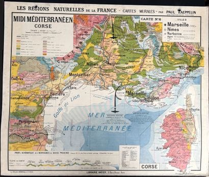 Lot de 5 cartes scolaires en couleurs : régions...