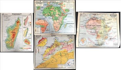 Lot de 4 cartes scolaires en couleurs : Maroc,...