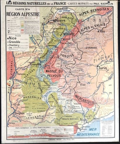 Lot de 5 cartes scolaires en couleurs : régions...