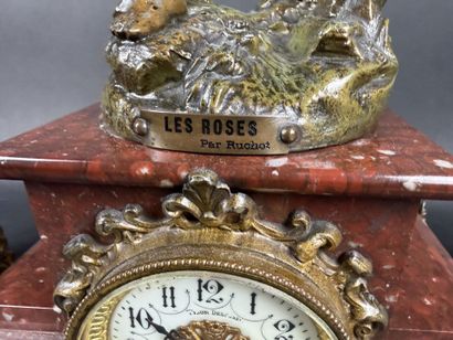 Garniture de cheminée en régule et marbre...