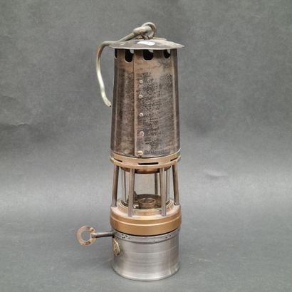 Lampe de sûreté de mineur en acier et laiton,...