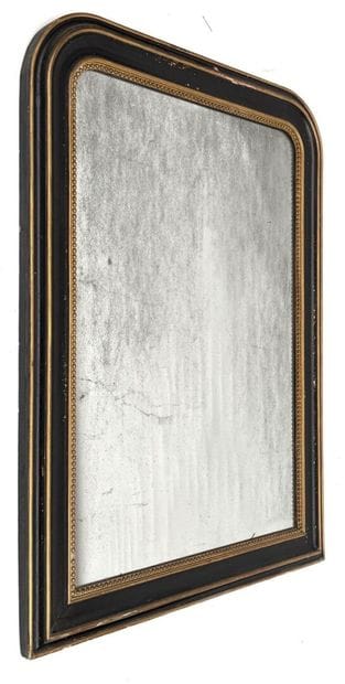 Miroir rectangulaire en bois noirci et doré,...