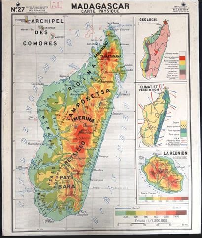 Lot de 4 cartes scolaires en couleurs : Maroc,...